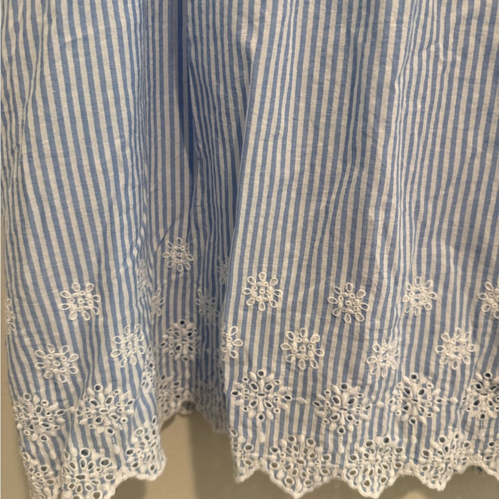 Loft Blue White Stripe Square Neck Flutter Sleeve Embroidered Eyelet Detail XL - Picture 8 of 11